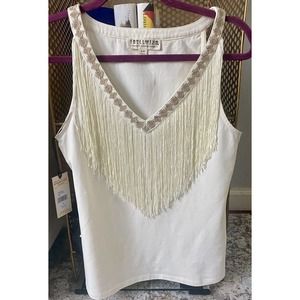 NWT Idyllwind Coastal Cowgirl Songstress Embroidered Fringe Cotton Tank Top Sz S